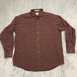 LL Bean Button Down Shirt Mens XL Red Plaid Wrinkle Resistant Cotton Casual